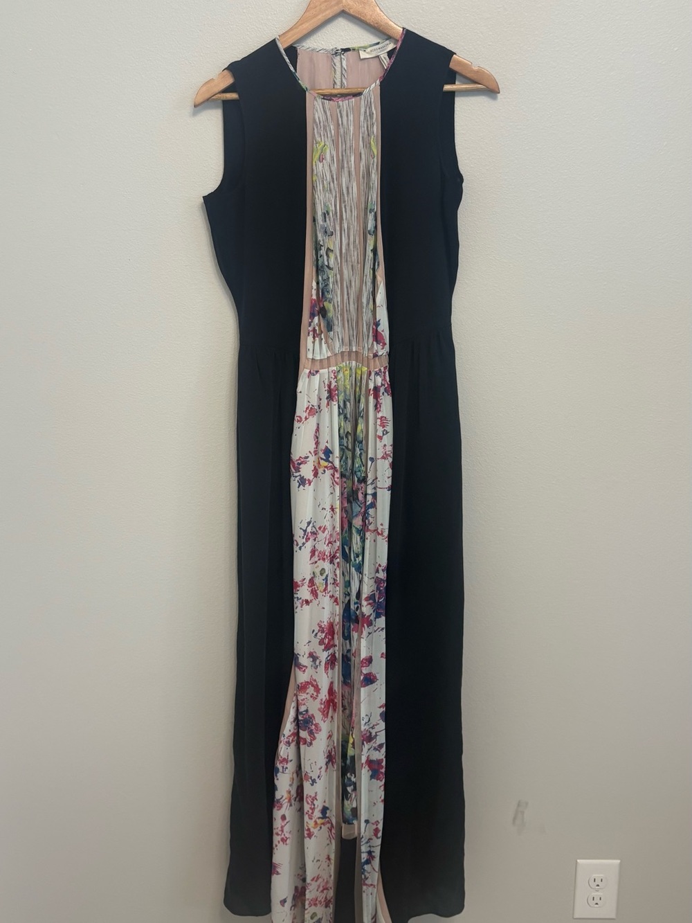BCBGMaxAzria Black Maxi Dress with Floral Center Panel
